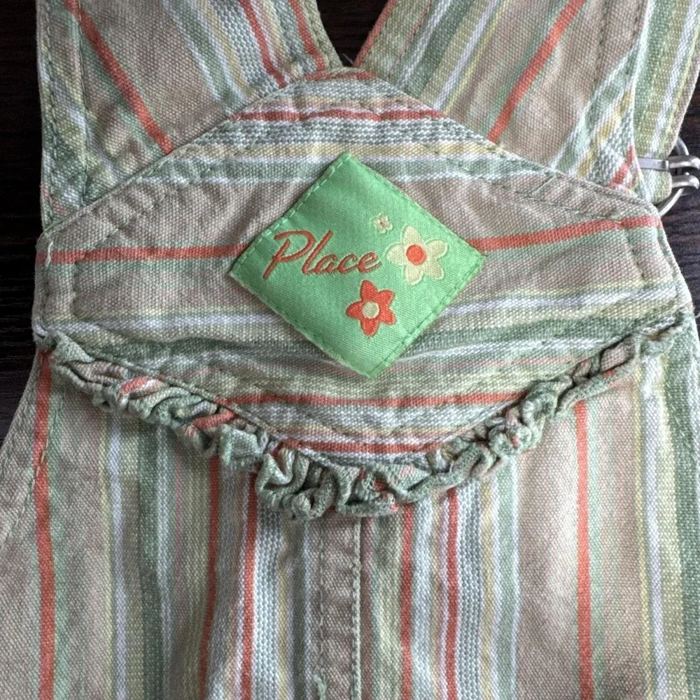 VTG The Children Place‎ Overall Dress Lime Green Denim Striped Y2K Dress Jumper